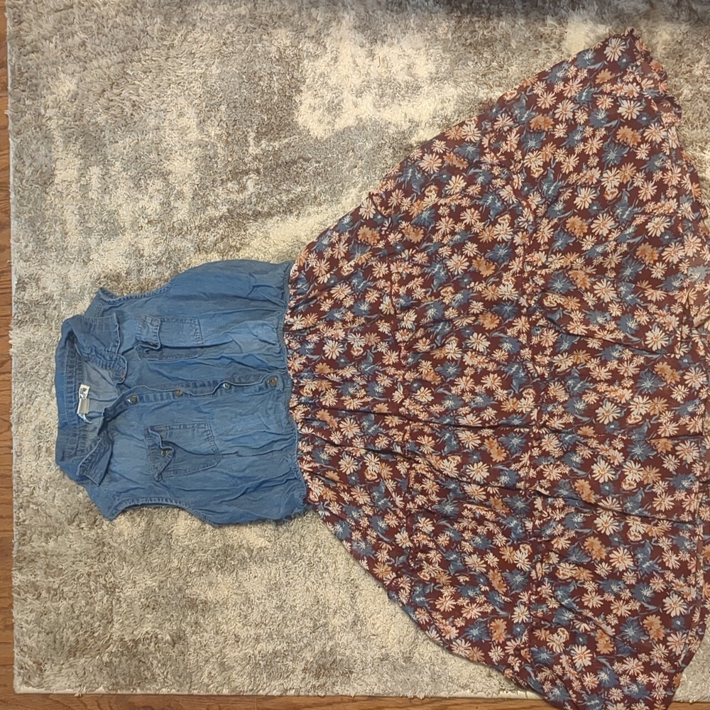 Knitworks Blue and Brown Floral Kids Dress